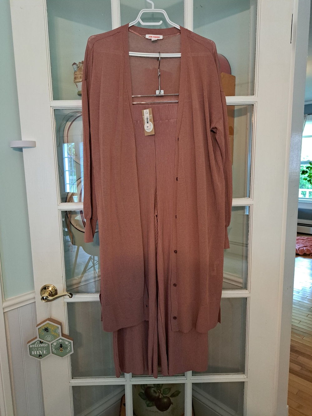 ❤️5/$25❤️Dusty Rose Ribbed Cardigan Set (Cardigan Xl, Pants L)